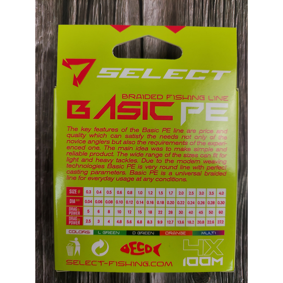 Шнур Select Basic PE 100m (темн-зел.) 0.18mm 22lb/9.9kg, Диаметр: 0.18mm, Размотка: 100m, Выберите цвет: темно-зелений, фото , изображение 5