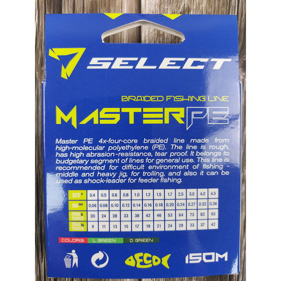 Шнур Select Master PE 150m (салат.) 0.20мм 24кг, Діаметр: 0.20mm, Розмотування: 150m, Колір: салатовый, фото , изображение 7