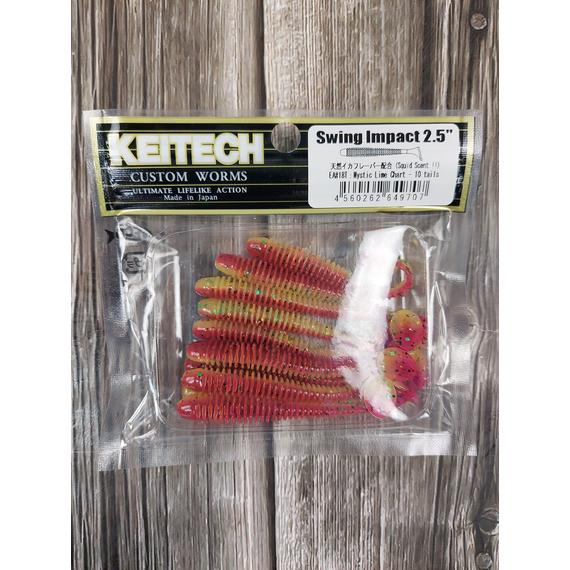 Силікон Keitech Swing Impact 2.5" (10 шт/уп),, колір: ea#18 mystic lime chart, Довжина силікону: 2.5" (6.3 см), Колір силікону: EA#18 Mystic Lime Chart, фото , изображение 2