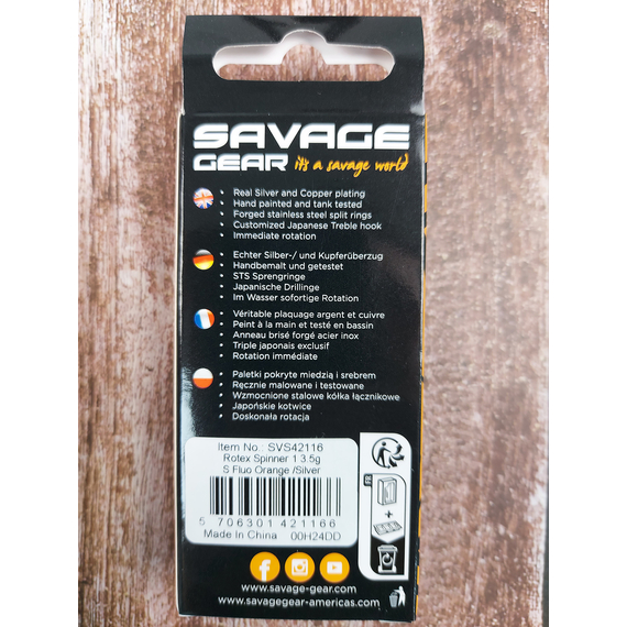 Блешня Savage Gear Rotex Spinner #1 3.5g 04-Fluo Orange, Silver, Вага блешні: 3.5g, Колір блешні: Fluo Orange Silver, фото , изображение 3