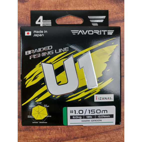 Шнур Favorite U1 PE 4x 150m (dark green) #1.0/0.171mm 13lb/6.0kg, Діаметр: #1.0/0.171mm, Розмотування: 150, Колір: темно-зелений, фото , изображение 9