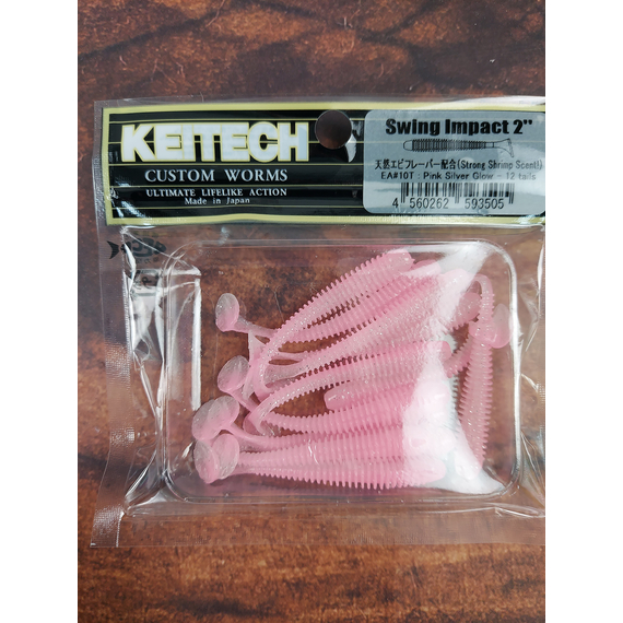 Силікон Keitech Swing Impact 2" (12 шт/упак), колір:ea#10 pink silver glow, Довжина силікону: 2" (5.1 см), Колір силікону: EA#10 Pink Silver Glow, фото , изображение 5