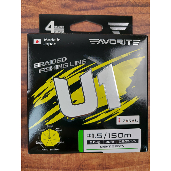 Шнур Favorite U1 PE 4x 150m (light green) #1.5/0.209mm 20lb/9.0kg, Діаметр: #1.5/0.209mm, Розмотування: 150, Колір: салатовий, фото , изображение 9