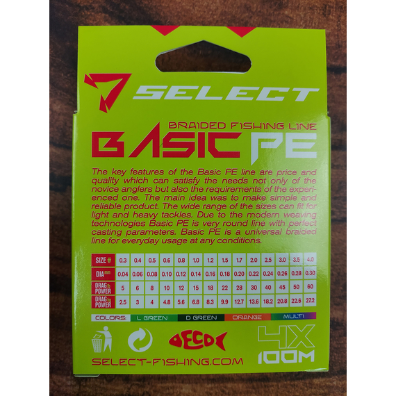 Шнур риболовний Select Basic PE 100m, 0.12mm, 12Lb/5.6kg, колір: темно-зелений, Діаметр: 0.12mm, Розмотування: 100m, Колір: темно-зелений, фото , изображение 5
