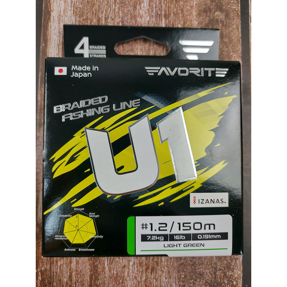 Шнур Favorite U1 PE 4x 150m (light green) #1.2/0.191mm 16lb/7.2kg, Диаметр: #1.2/0.191mm, Размотка: 150, Выберите цвет: салатовий, фото , изображение 9