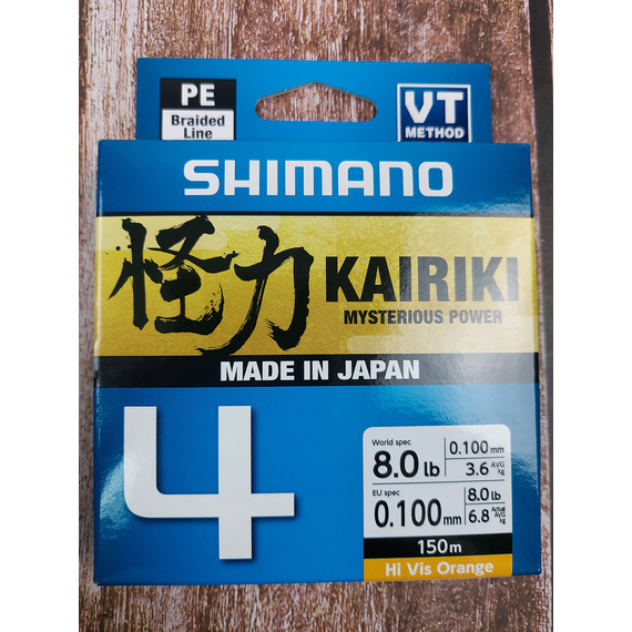 Шнур Shimano Kairiki 4 PE (Hi-Vis Orange) 150м 0.10мм 6.8kg, Диаметр: 0.10mm, Выберите цвет: помаранчевий, фото , изображение 3