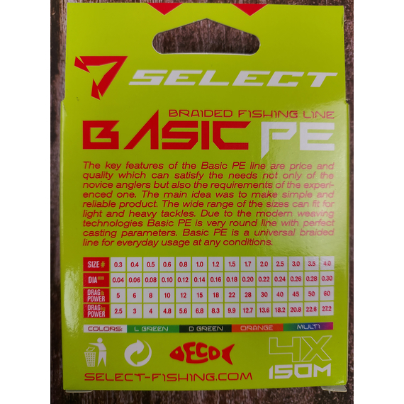 Шнур риболовний Select Basic PE 150m, 0.22mm, 30Lb/13.6kg, колір: помаранчевий, Діаметр: 0.22mm, Розмотування: 150m, Колір: помаранчевий, фото , изображение 5