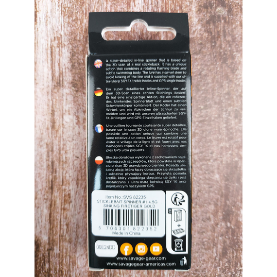 Блешня Savage Gear Sticklebait Spinner #1 4.5g Firetiger Gold, Вага блешні: 4.5g, Колір блешні: Firetiger Gold, фото , изображение 3