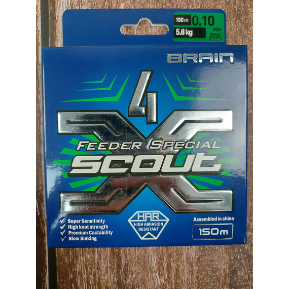 Шнур Brain Scout 4X 150m (deep green) 0.100mm 5.8kg, Діаметр: 0.10mm, Колір: deep green, фото , изображение 5