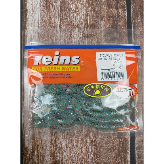 Силікон Reins Curly Curly 204 UV All Stars (15шт/уп), Довжина силікону: 4.0" (10,16 см), Колір силікону: 204 UV All Stars, фото , изображение 2