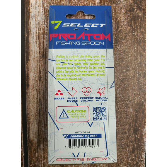 Блешня Select ProAtom 15.0g 65mm S51, Вес: 15г, Цвет блесны: S51, фото , изображение 4