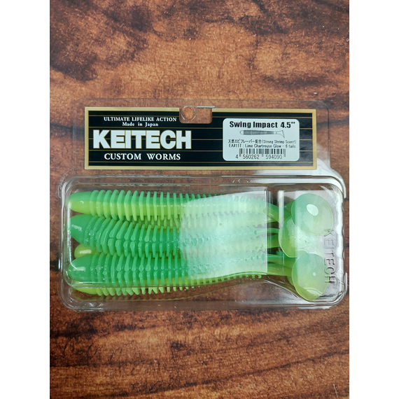 Силікон Keitech Swing Impact 4.5" (6 шт/упак), колір:ea#11 limechartreuseglow, Довжина силікону: 4.5" (11.4 см), Колір силікону: EA#11 Lime Chartreuse Glow, фото , изображение 3