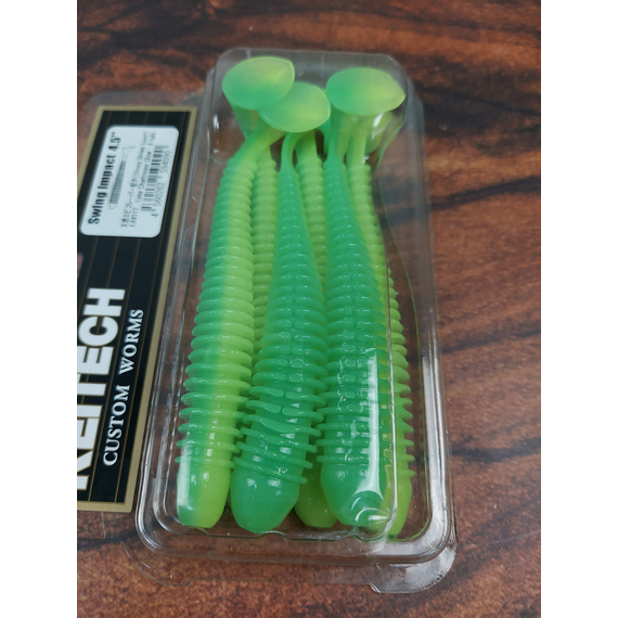 Силікон Keitech Swing Impact 4.5" (6 шт/упак), колір:ea#11 limechartreuseglow, Довжина силікону: 4.5" (11.4 см), Колір силікону: EA#11 Lime Chartreuse Glow, фото , изображение 5