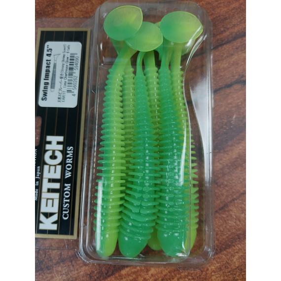 Силікон Keitech Swing Impact 4.5" (6 шт/упак), колір:ea#11 limechartreuseglow, Довжина силікону: 4.5" (11.4 см), Колір силікону: EA#11 Lime Chartreuse Glow, фото , изображение 6