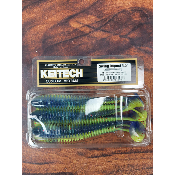 Силікон Keitech Swing Impact 4.5" (6 шт/уп),, колір: ea#20 violet chart red fl, Довжина силікону: 4.5" (11.4 см), Колір силікону: EA#20 Violet Chart Red Fl, фото , изображение 2