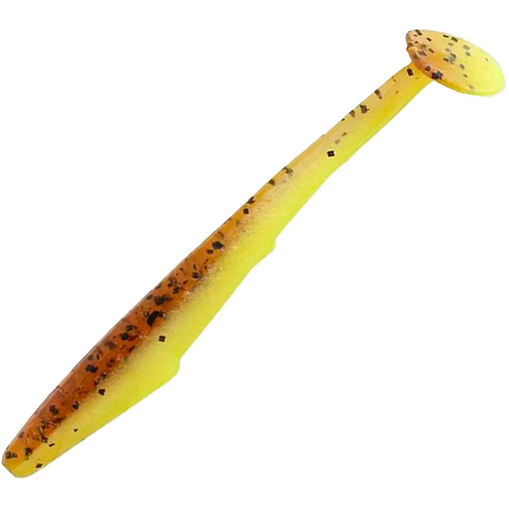 Силікон Reins Rockvibe Shiner 4" B48 Motoroil Pepper/Chartreuse Pearl (8шт/уп), Длина силикона: 4.0" (10,16 см), Расцветка силикона: B48 Motoroil Pepper/Chartreuse Pearl, фото 