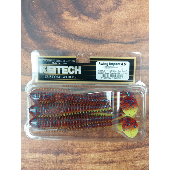 Силікон Keitech Swing Impact 4.5" (6 шт/уп), колір:ea#15 grape chart red flk, Довжина силікону: 4.5" (11.4 см), Колір силікону: ea#15 grape chart red flk, фото , изображение 3