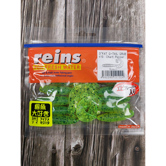 Силікон Reins Fat G-Tail Grub 3" 419 Chart Pepper (12шт/уп), Довжина силікону: 3.0" (7,62 см), Колір силікону: 419 chart pepper, фото , изображение 2