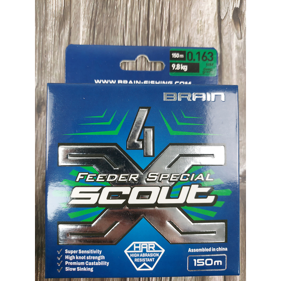 Шнур Brain Scout 4X 150m (deep green) 0.163mm 9.8kg, Діаметр: 0.163mm, Колір: deep green, фото , изображение 5