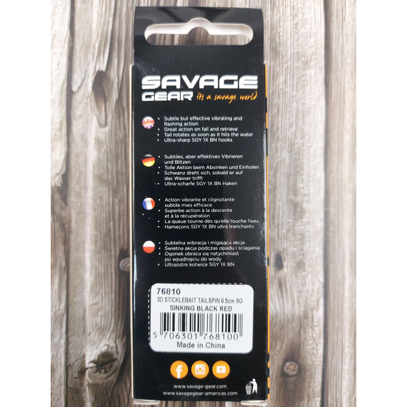 Тейл-спінер Savage Gear 3D Sticklebait Tailspin 65mm 9.0g Black Red, фото , изображение 3