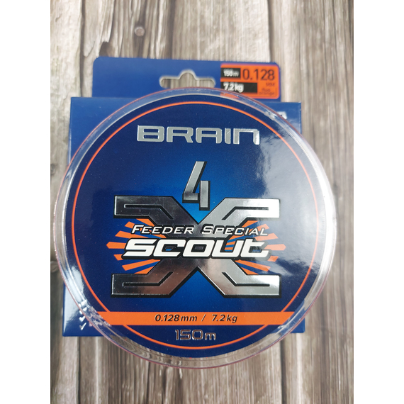Шнур Brain Scout 4X 150m (fluoro Orange) 0.128mm 7.2kg, Диаметр: 0.128mm, Выберите цвет: fluoro Orange, фото , изображение 8