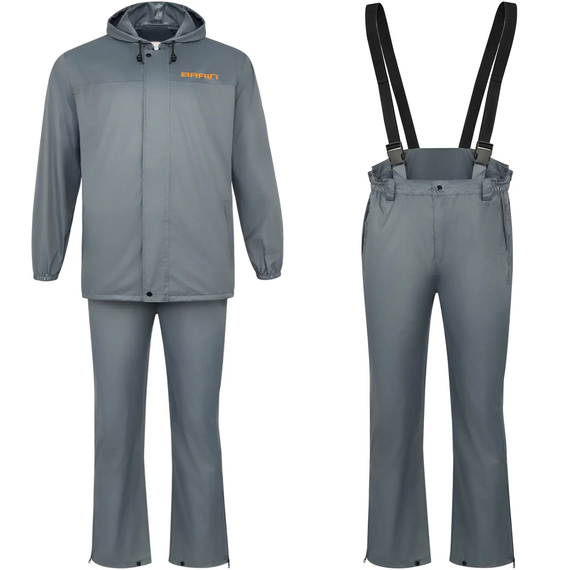Дощовий костюм Brain Rain Suit сірий (XL) — захист від дощу та вітру, Розмір: XL, фото 