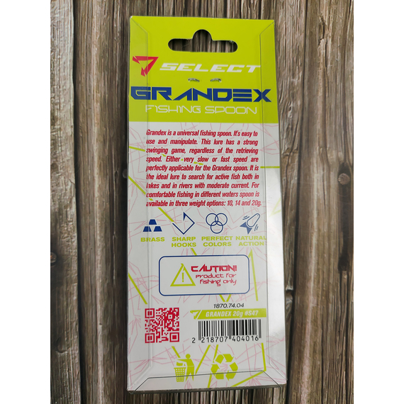 Блешня Select Grandex 20.0g 63mm S47, Вага блешні: 20г, Колір блешні: S47, фото , изображение 6