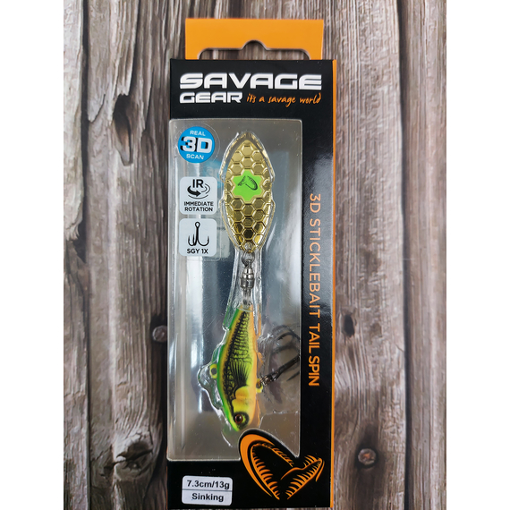 Тейл-спінер Savage Gear 3D Sticklebait Tailspin 73mm 13.0g Firetiger, фото , изображение 2