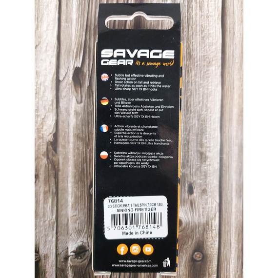 Тейл-спінер Savage Gear 3D Sticklebait Tailspin 73mm 13.0g Firetiger, фото , изображение 3