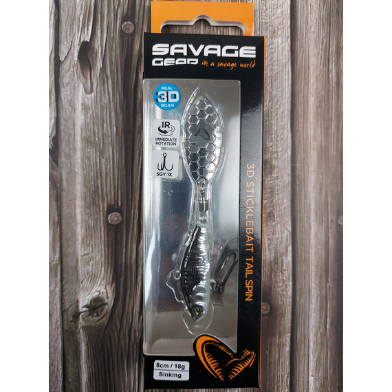 Тейл-спінер Savage Gear 3D Sticklebait Tailspin 80mm 18.0g Black Silver, фото , изображение 2
