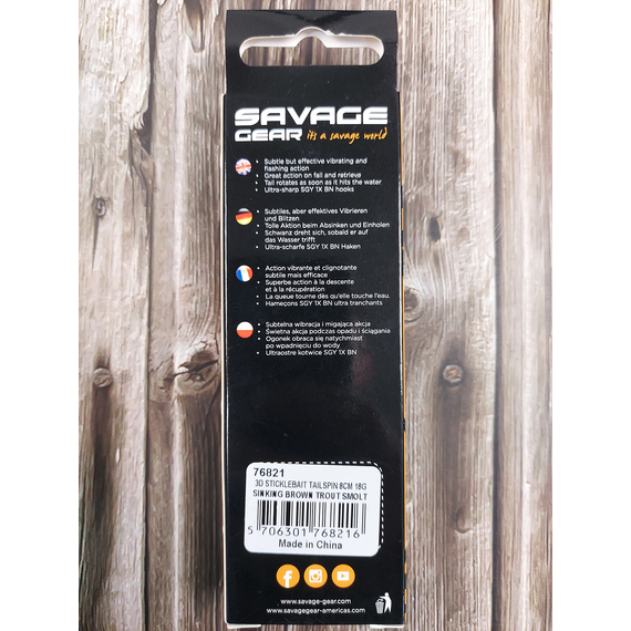 Тейл-спінер Savage Gear 3D Sticklebait Tailspin 80mm 18.0g Brown Trout Smolt, фото , изображение 3