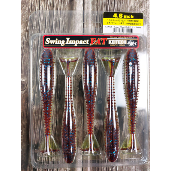 Силікон Keitech Swing Impact FAT 4.8" (5 шт/уп), колір:ea#15 grape chart red flk, Довжина силікону: 4.8" (12.2 см), Колір силікону: ea#15 grape chart red flk, фото , изображение 3