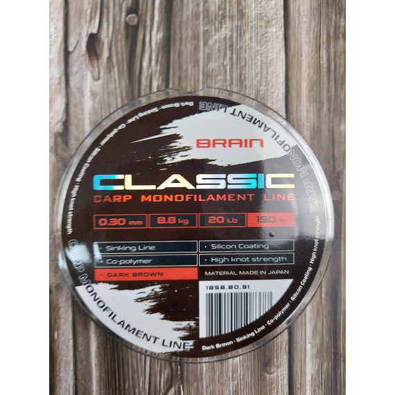 Жилка Brain Classic Carp Line 150m 0,30mm 8,8kg 20lb Dark brown, Діаметр: 0.30, Розмотування: 150, Колір: Dark brown, фото , изображение 6