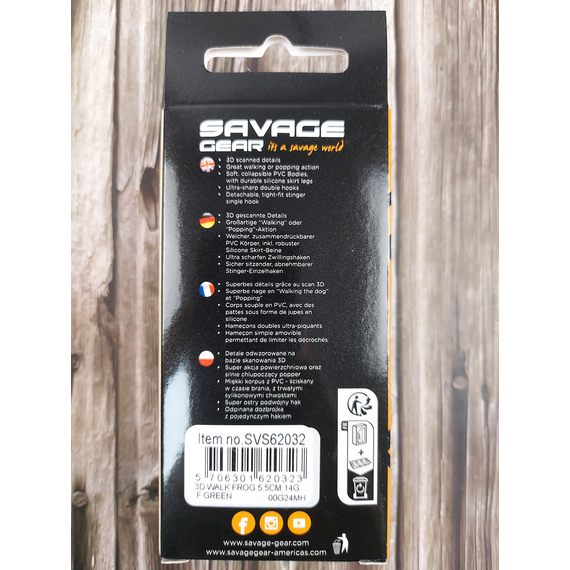 Воблер Savage Gear 3D Walk Frog 55mm 14.0g Green Frog, Размер/Вес: 55мм/14г, Цвет воблера: Green Frog, фото , изображение 3