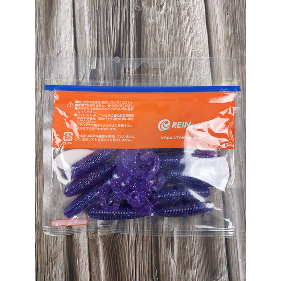 Силікон Reins Fat G-Tail Grub 3" 567 Lilac Silver & Blue Flake (12 шт/уп.), Довжина силікону: 3.0" (7,62 см), Колір силікону: 567 Lilac Silver&Blue Flake, фото , изображение 4