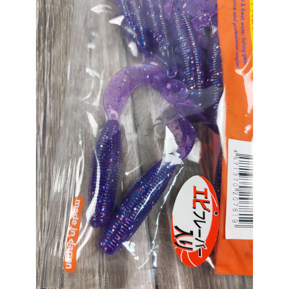 Силікон Reins Fat G-Tail Grub 3" 567 Lilac Silver & Blue Flake (12 шт/уп.), Довжина силікону: 3.0" (7,62 см), Колір силікону: 567 Lilac Silver&Blue Flake, фото , изображение 5