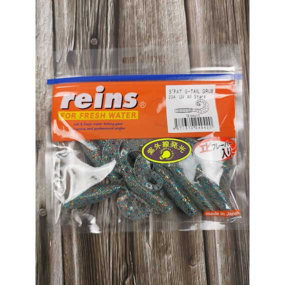 Силикон Reins Fat G-Tail Grub 3" 204 UV All Stars (12 шт/уп.), Длина силикона: 3.0" (7,62 см), Расцветка силикона: 204 UV All Stars, фото , изображение 2