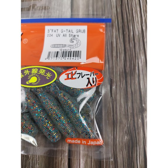 Силикон Reins Fat G-Tail Grub 3" 204 UV All Stars (12 шт/уп.), Длина силикона: 3.0" (7,62 см), Расцветка силикона: 204 UV All Stars, фото , изображение 3