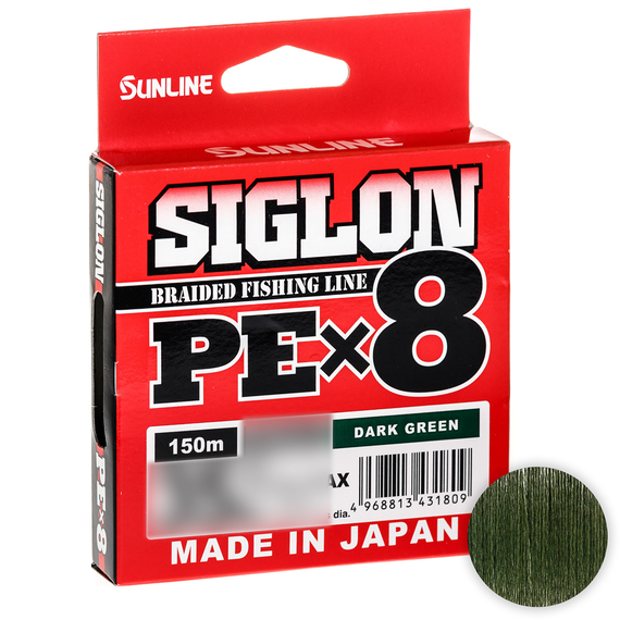 Шнур Sunline Siglon PE х8 150m (темн-зел.) #1.0/0.171mm 16lb/7.7kg, Діаметр: #1.0/0.171mm, Колір: темно-зелений, фото 