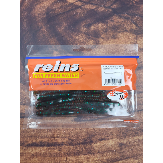 Силікон Reins Rockvibe Shad 4" 565 Motor Oil Green Flake (12шт/уп), Довжина силікону: 4.0" (10,16 см), Колір силікону: 565 Motor Oil Green Flake, фото , изображение 2