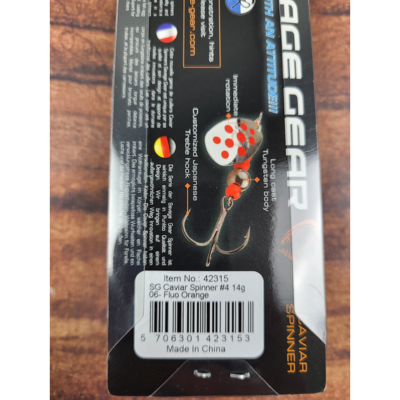 Блешня Savage Gear Caviar Spinner #4 14g 06-Fluo Orange, Вага блешні: 14g, Колір блешні: Fluo Orange, фото , изображение 4
