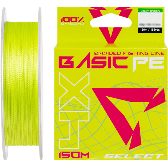 Шнур риболовний Select Basic PE 150m, 0.16mm, 18Lb/8.3kg, колір: салатовий, Діаметр: 0.16mm, Розмотування: 150m, Колір: салатовий, фото 