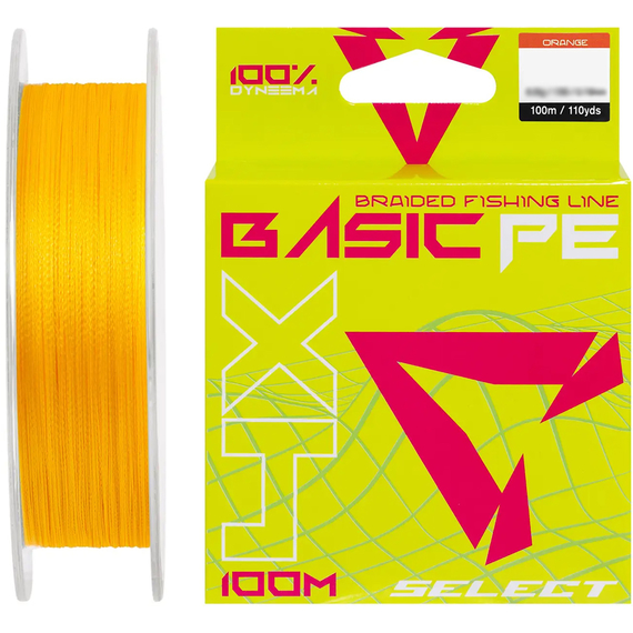 Шнур риболовний Select Basic PE 100m, 0.16mm, 18Lb/8.3kg, колір: помаранчевий, Діаметр: 0.16mm, Розмотування: 100m, Колір: помаранчевий, фото 