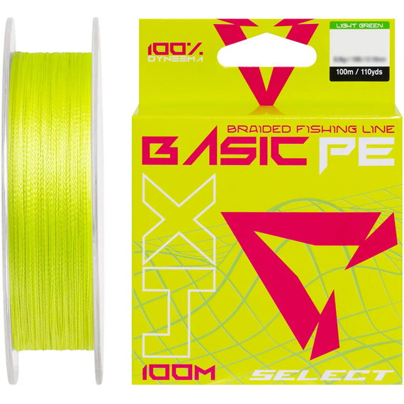 Шнур риболовний Select Basic PE 100m, 0.08mm, 8Lb/4kg, колір: салатовий, Діаметр: 0.08mm, Розмотування: 100m, Колір: салатовий, фото 