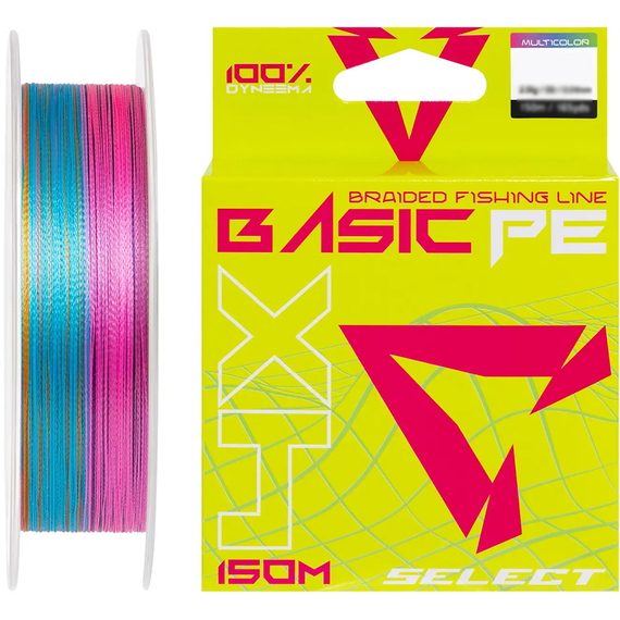 Шнур риболовний Select Basic PE 150m, 0.16mm, 18Lb/8.3kg, колір: різнобарвний, Діаметр: 0.16mm, Розмотування: 150m, Колір: мультиколор, фото 