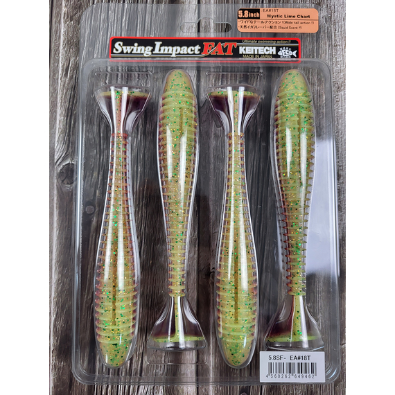 Силікон Keitech Swing Impact FAT 5.8" (4 шт/уп),, колір: ea#18 mystic lime chart, Довжина силікону: 5.8" (14.7 см), Колір силікону: EA#18 Mystic Lime Chart, фото , изображение 2