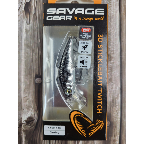 Воблер Savage Gear 3D Sticklebait Twitch S 45mm 4.0g Black Silver, Розмір/Вага: 45мм/4г, Колір воблера: Black Silver, фото , изображение 2