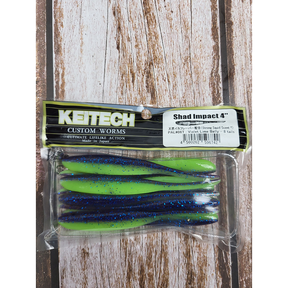 Силикон Keitech Shad Impact 4" (8 шт/упак) ц: pal#06 violet lime berry, Длина силикона: 4" (10.2 см), Расцветка силикона: PAL#06 Violet Lime Berry, фото , изображение 3