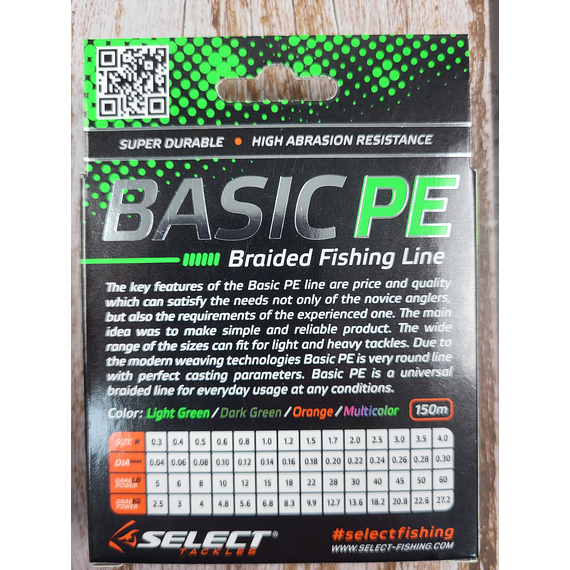 Шнур риболовний Select Basic PE 150m, 0.04mm, 5Lb/2.5kg, колір: темно-зелений, Діаметр: 0.04mm, Розмотування: 150m, Колір: темно-зелений, фото , изображение 5