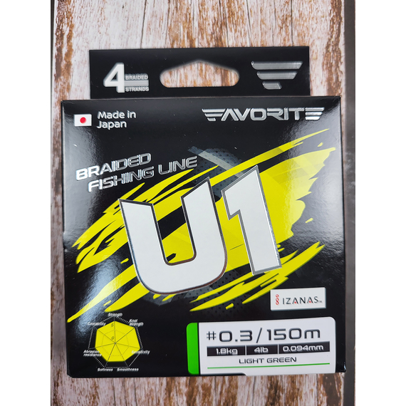 Шнур Favorite U1 PE 4x 150m (light green) #0.3/0.094mm 4lb/1.8kg, Діаметр: #0.3/0.094mm, Розмотування: 150, Колір: салатовий, фото , изображение 9